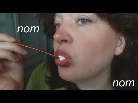 ASMR eating marshmallow fluff with different spoons (no talking, sticky mouth sounds)