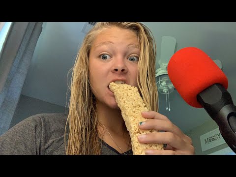 ASMR eating rice krispy treat