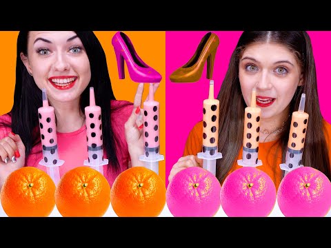 ASMR Pink Food VS Orange Food Challenge 디저트 챌린지 by LiLiBu