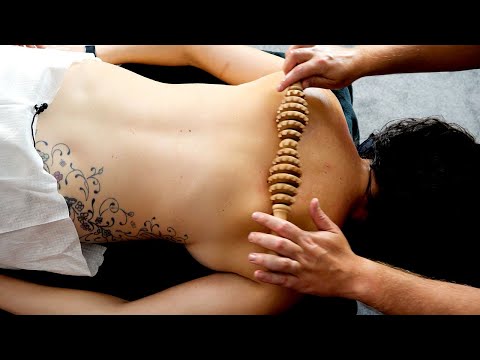 ASMR Relaxing Deep Tissue Back Massage With Wooden Roller [No Talking][Relaxing Music]