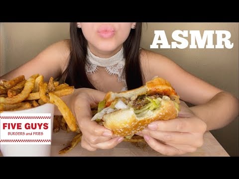 ASMR ( FIVE GUYS BURGERS & FRIES) (No TALKING) ( Eating Sounds)