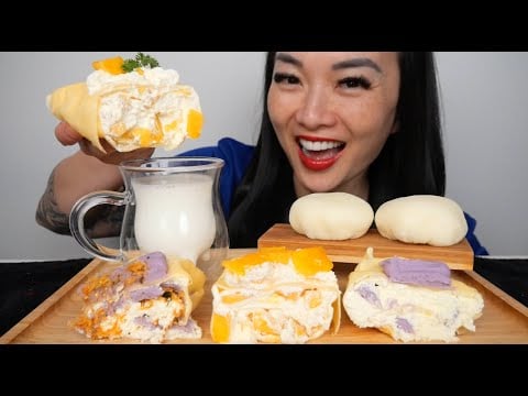 CREPE CAKE ROLL + MOCHI (ASMR DESSERT EATING SOUNDS) NO TALKING | SAS-ASMR