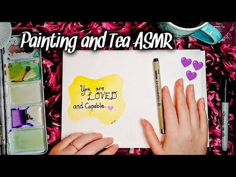 ASMR Watercolor & Tea ☕ Paper & Water Sounds 💞 Soft Spoken - Tapping, Tracing
