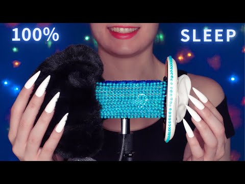 ASMR Binaural Mic Scratching , Tapping & Massage 😴 BEJEWELED MIC & Long Nails 💙 No Talking for Sleep