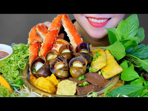 ASMR BÚN RIÊU CUA - EATING VIETNAMESE CRAB NOODLES WITH KING CRAB AND SNAIL EATING SOUNDS| LINH-ASMR