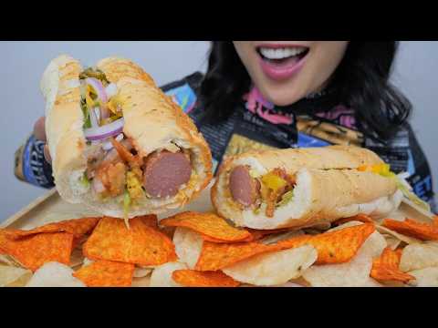 SUBWAY FOOT LONG HOT DOG (ASMR EATING SOUNDS) LIGHT WHISPERS | SAS-ASMR