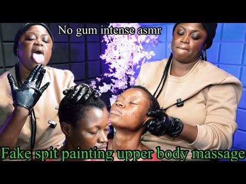 ASMR fake spit painting upper body massage, intense nape scalp and ear triggers 