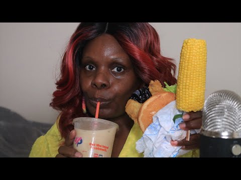 CORN WILD CAUGHT FISH SANDWICH ICE LATE ASMR EATING SOUNDS