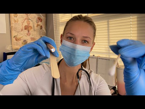 ASMR Realistic Routine Medical Checkup + Strep Throat Swab | Gentle Doctor Exam POV Sensory sounds