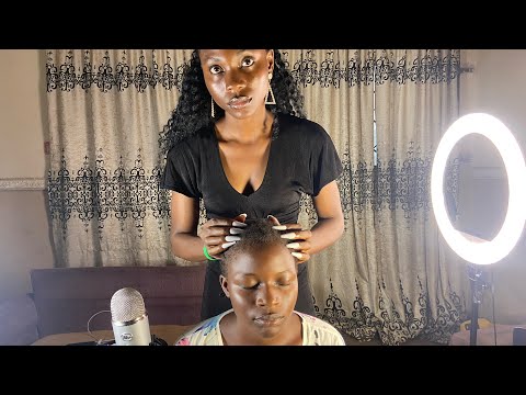 ASMR SCALP SCRATCHING ON A REAL PERSON AND ON MANNEQUIN WITH GUM CHEWING