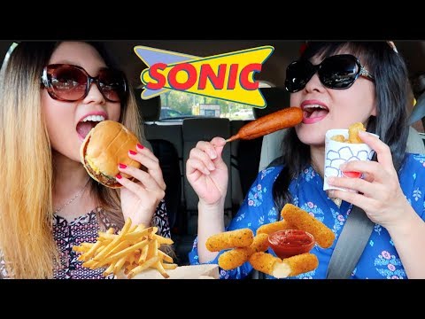 SONIC MUKBANG (CORN DOGS, BURGERS, MOZZ STICKS) 먹방 | Kim&Liz ASMR