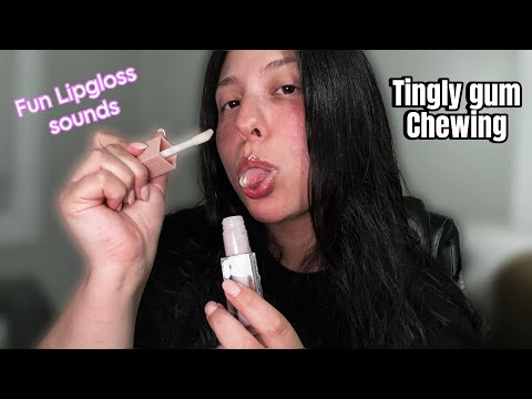 ASMR Lipgloss application & Chewing gum (No talking)