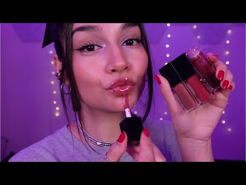 ASMR Applying Lip Gloss and Mouth Sounds (Tapping, Whispers, Over Explaining)