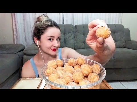 ASMR BINAURAL: COMENDO MINI CHURROS DE DOCE DE LEITE (MUKBANG, EATING SOUNDS)🎧