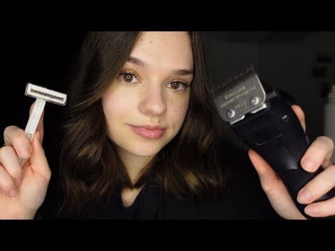 ASMR barber shop roleplay ✂️ buzzcut with clippers & razor 🪮 men haircut