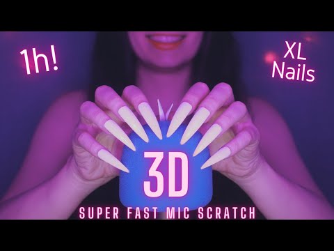 Asmr Fast and Aggressive Mic Scratching - Brain Scratching with Long Nails | No Talking for Sleep 1H