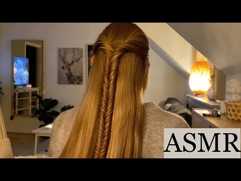 ASMR | Hair play, fishtail braid, hair brushing, spraying, back tracing (no talking, white noise)