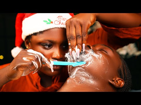 ASMR ✨No Gum long nails beard shaving & beard scratching | ingrown hair pulling, head & neck massage