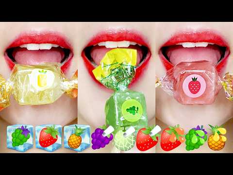 ASMR Frozen Kinjo Jelly & Water MUKBANG 킨죠젤리 & 물 이모지 먹방 🧊🍓 Eating Sounds