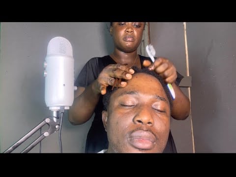 Asmr scalp check, hair parting and scalp scratching