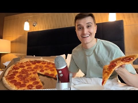 ASMR HUGE Pepperoni Pizza Mukbang in BED 😴🍕(eating sounds)