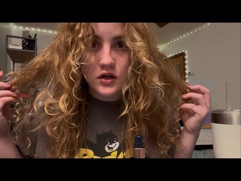 good night ASMR detangle my curly hair with me and help me get ready for bed 😴💜💫
