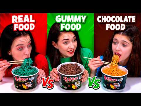 ASMR Real Food VS Jelly Chocolate Food and Red Vs Blue Jelly Compilation