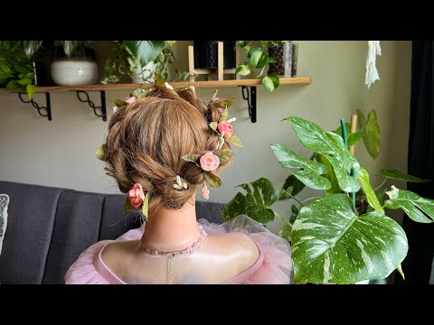 ASMR | Crown Braid Hairstyle W/ Flowers Accessories 🌺 Hairstyling, Perfectionist, Finishing Touches