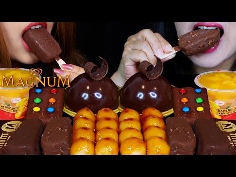 ASMR OUR FAVORITE DESSERTS (DANGO, CHOCOLATE CARAMEL DOME CAKE, MINI MAGNUM ICE CREAM BARS, M&MS