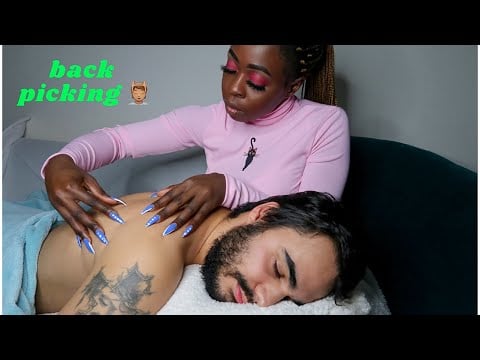 {ASMR} UPCLOSE Back Picking Whiteheads & Tracing With Nails ~ Tailbone Pressing ~ Oil Massage