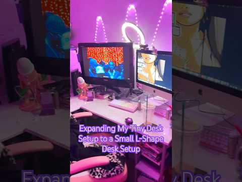 Expanding My Tiny Desk Setup to a Small L-Shape Desk Setup 💜✨ #desksetup #gamingsetup #newdesksetup