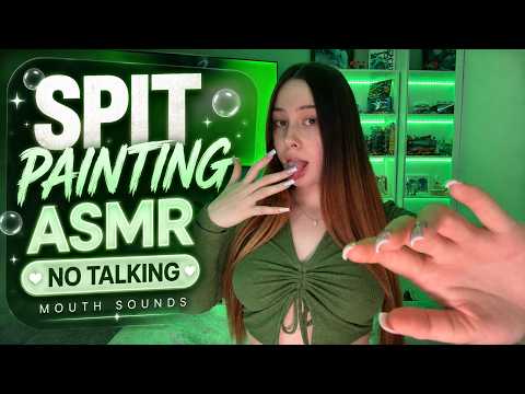 ASMR Spit Painting 💚 No Talking, Finger Licking & Mouth Sounds