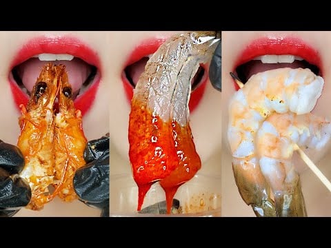ASMR Raw Shrimp & Gizzard shad Real Eating Sounds 생새우 & 전어회(통전어) 이모지 먹방 MUKBANG
