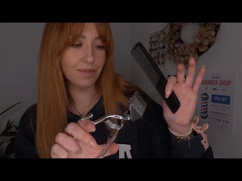ASMR Barbershop - Invisible Person Aircut (soft spoken, manual trimmer, ear burning, hand movements)