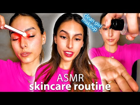 ASMR Tingly Skincare Routine, Soft Brushing & Clean Girl Makeup Look, GRWM Natural Beauty Makeup