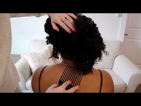 ASMR | Braid removal, scalp massage, scalp check on Kalyn (whisper)