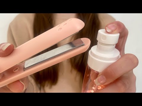 ASMR Brushing + straightening your hair | Camera combing | Lo-fi | Water Spray sounds | No talking