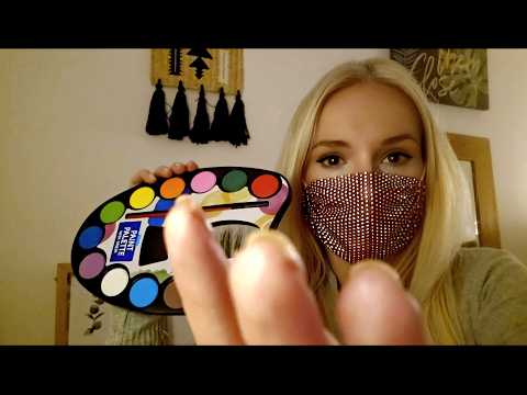 ASMR Painting your face / face touching / close up whispering / semi audible / latex gloves/mask