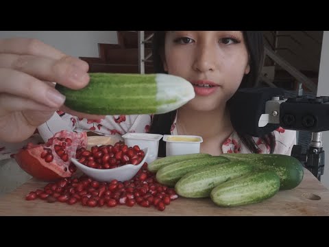 ASMR MINI CUCUMBERS w/ Pomegranate // CRUNCHY💦