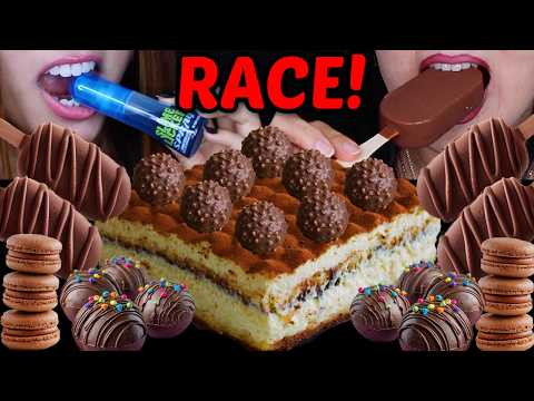 ASMR RACE! BIG CHOCOLATE SCOOP CAKE, GIANT ICE CREAM BARS, CREAM MACARONS 먹방