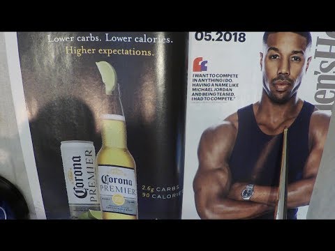 ASMR Magazine Flip Through With Gum, Whisper & Brush.  Michael B Jordan