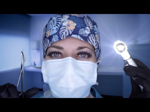 ASMR Ear Exam & Earlobe Repair Surgery - Otoscope, Vinyl Gloves, Snipping, Drops, Spray, Crinkles