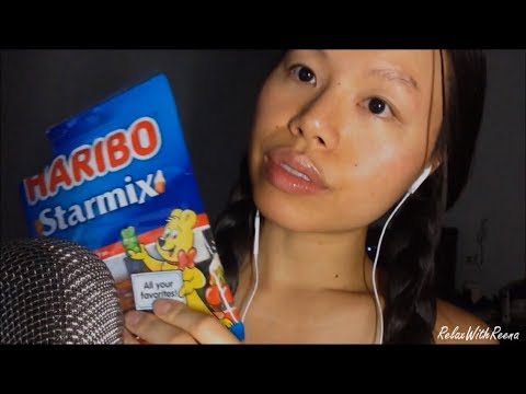 ASMR GUMMY CANDY EATING SOUNDS + BINAURAL Mic Brushing, Whispering About Self Care :)