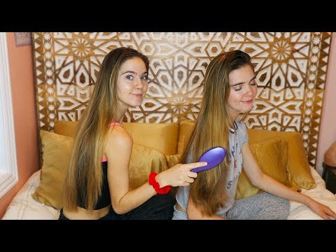 ASMR TWINS Brushing Long Hair + relaxing chat w/ you guys