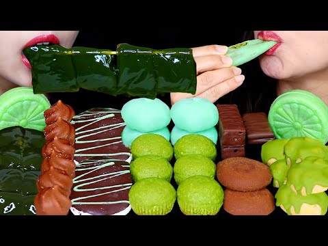 ASMR BAKED GREEN TEA CHOCOLATE, MOCHI, MARSHMALLOW, WARABI MOCHI, MERINGUE, CREAM PUFFS, MONAKA 먹방