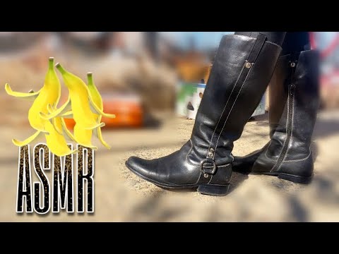 ASMR 💜 Crushing Banana Peels w/👢 TALL RIDING BOOTS! {Dipping Sauce Crush}