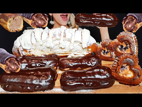 ASMR Whipped Cream Bread, CHOCOLATE ECLAIRS, Muffin クリーパン Mukbang