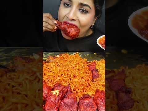 ASMR Eating Spicy Korean Fire Noodles,Black Bean Noodles,Fried Chicken Leg Piece ASMR Eating Mukbang