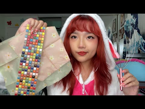 asmr triggers ON the mic (glue / water on saran wrap, beeswax, ceramic tiles, etc.)