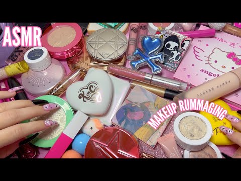 ASMR Makeup Rummage (tapping, scratching, swatches, + whispers) ♡